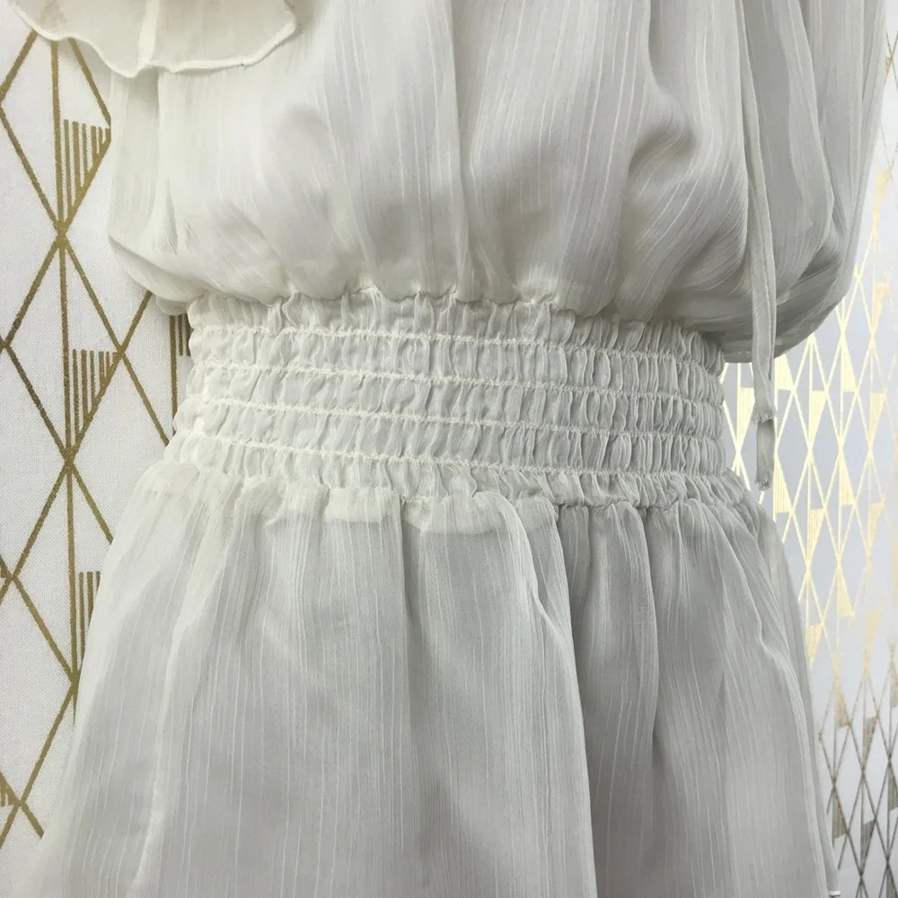 Flutter Sleeve Sheer Chic Cream Blouse Top - Picture 4 of 16